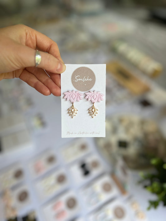 Pink Flower • Earrings • Polymer Clay