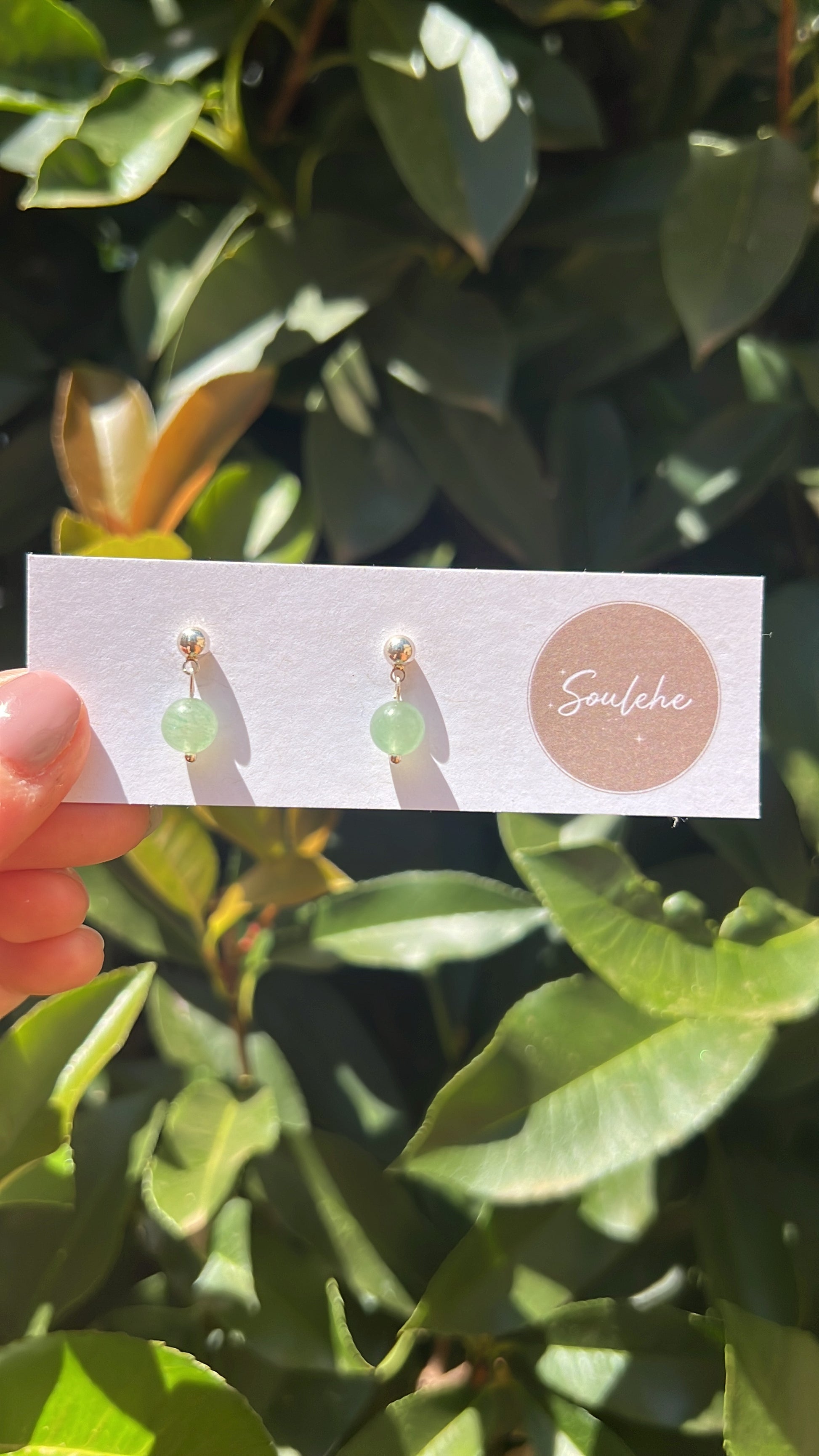 green aventurine crystal natural stone  silver earrings