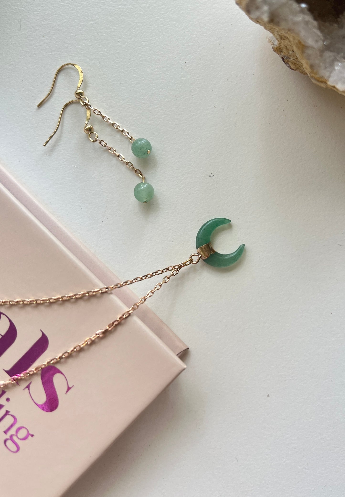 Green Moon Combo • Necklace x Earrings • Green Aventurine & 18K Gold Plated