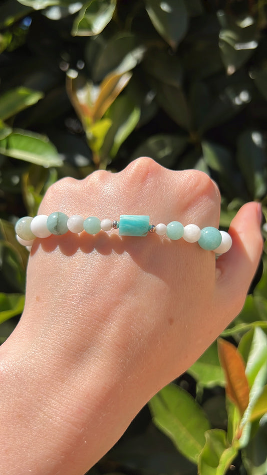 Luck • Bracelet • White Agate x Amazonite x Moonstone • 925 Sterling Silver