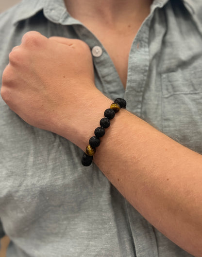 Protection x Strength for Men • Bracelet • Black Lava & Tiger Eye