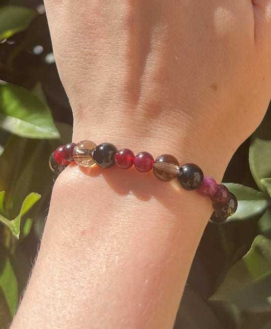 onyx garnet smoky quartz crystal natural stone bracelet