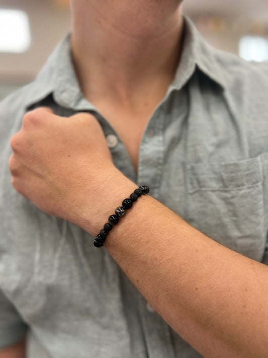 Strong Protection x Masculinity for Men • Bracelet • Silver Obsidian & Black Lava & Hematite