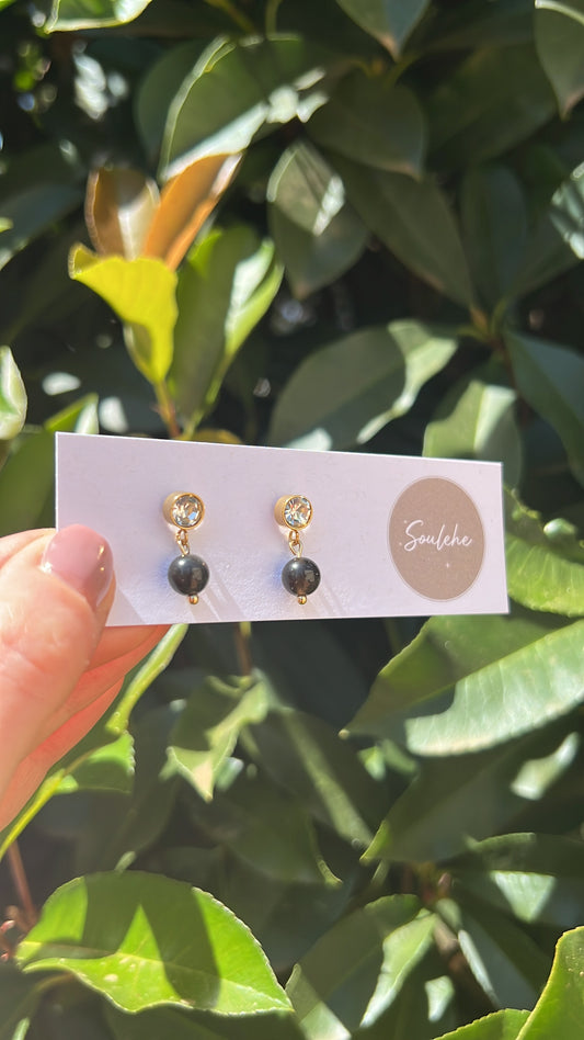 obsidian natural crystal stone earrings