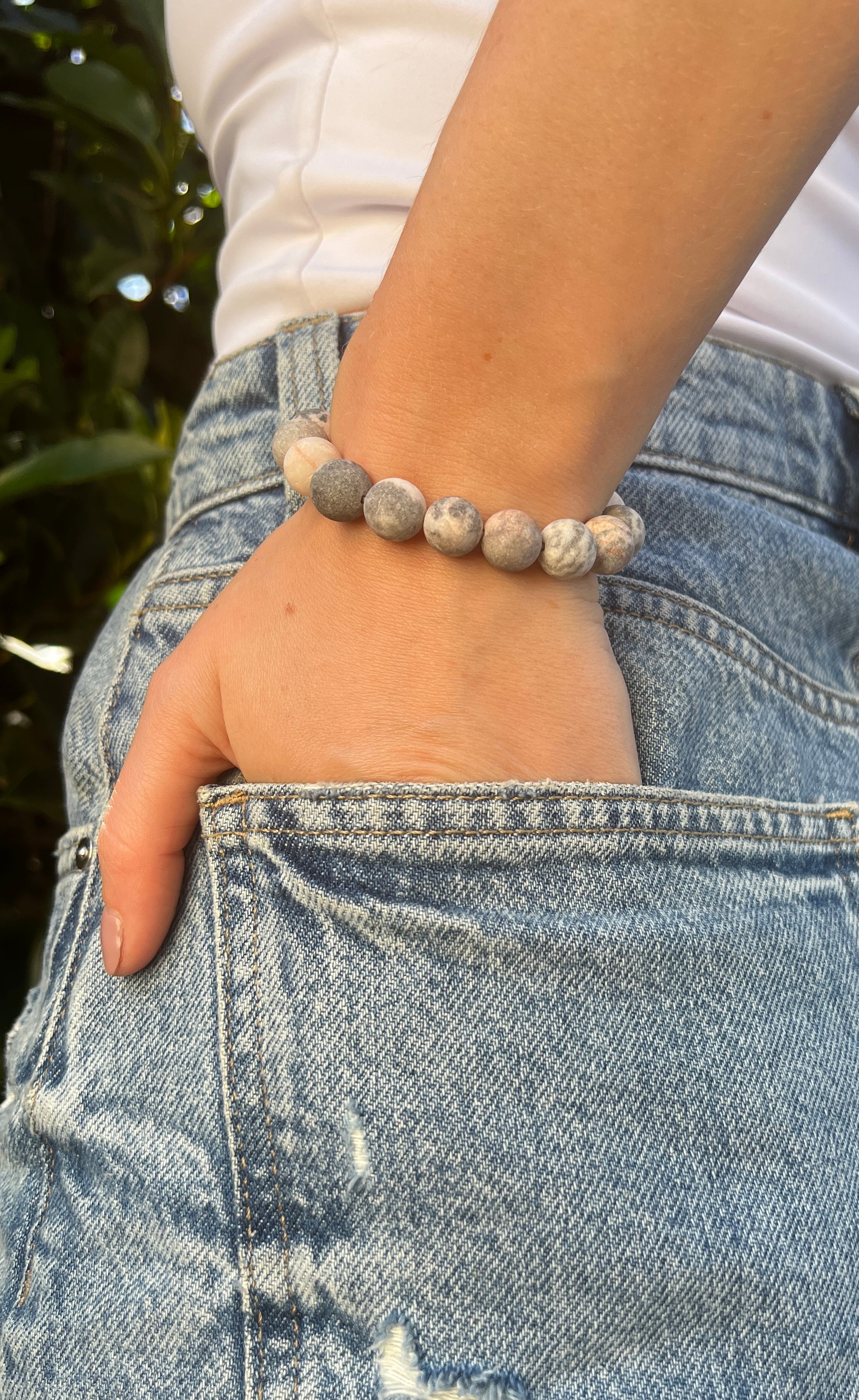 pink zebra natural crystal stone bracelet